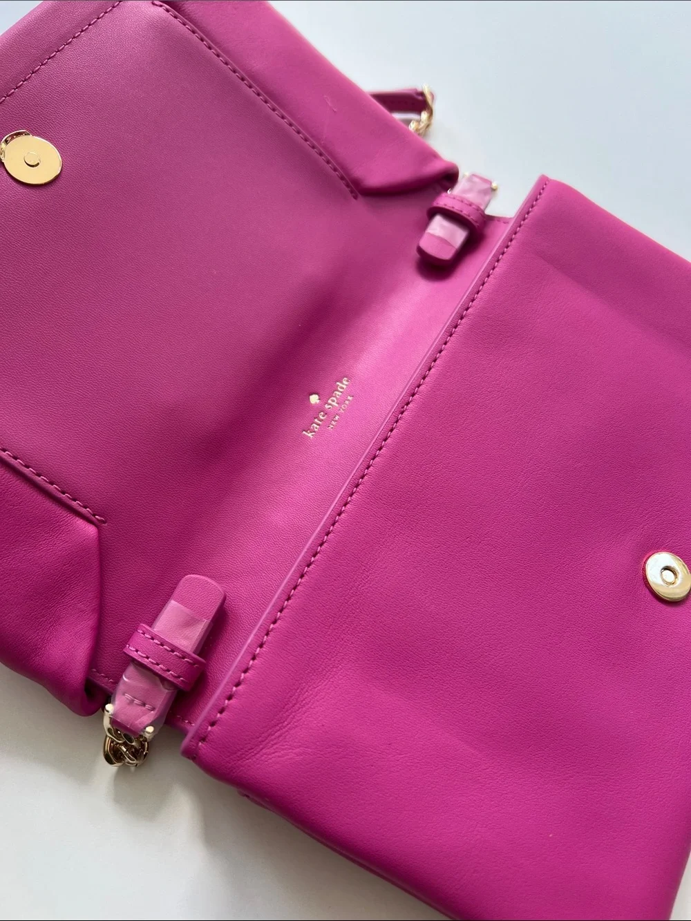 kate spade Hot Pink Leather Bow Clutch with Gold Chain • 8x5 inch